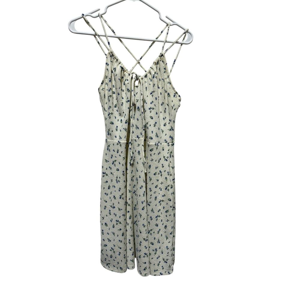 Divided H&M Sundress Womens XL Cream blue flowers criss cross straps